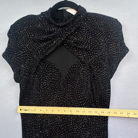 VTG 90s Black Mini Party Dress Women 10 Slinky Glitter Sheer Witchy Goth Holiday - Picture 14 of 16
